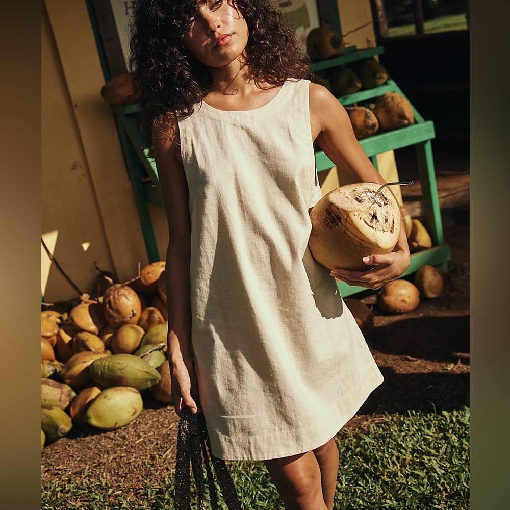 Free People Full Of Sunshine Cotton-Linen Mini, tan, size small